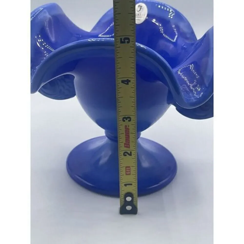 Fenton Periwinkle Blue‎ Dolphin Head Handled Compote Pedestal Bowl Vase